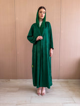Zainah Cut Abaya in green silk floral embossed