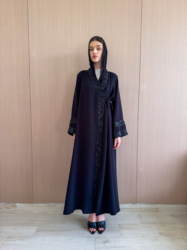 V High Neck Chinese Collar Abaya