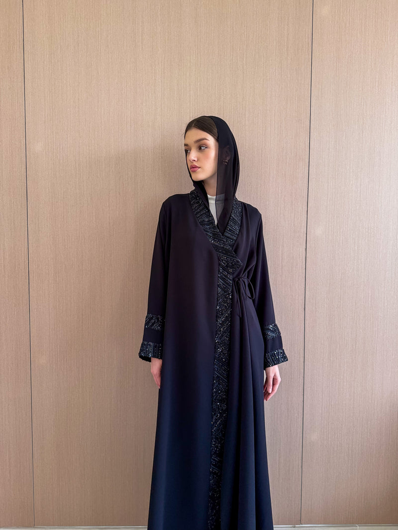 V High Neck Chinese Collar Abaya