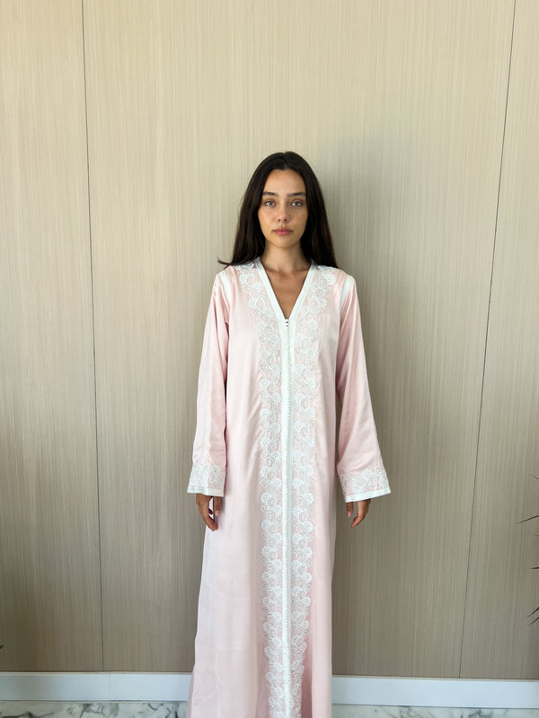 V neck kaftan with Moroccan Lace on Front