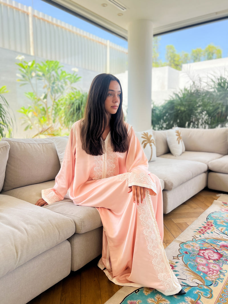V neck kaftan with Moroccan Lace on Front