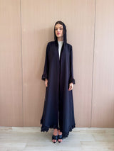 V Neck Abaya with Morrocan Lace