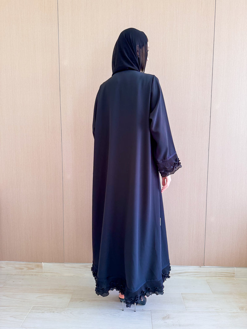 V Neck Abaya with Morrocan Lace