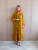 Zainah Cut Abaya in yellow with green flower mix print