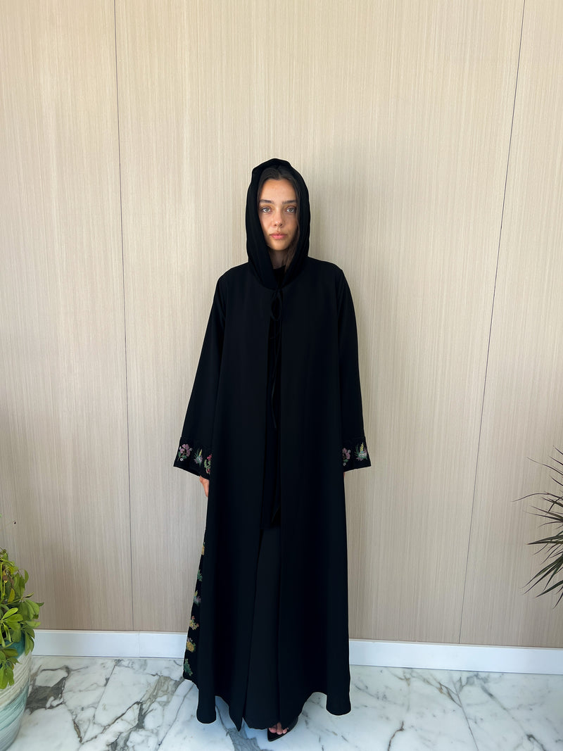 Round Neck Abaya - Embroidery Border