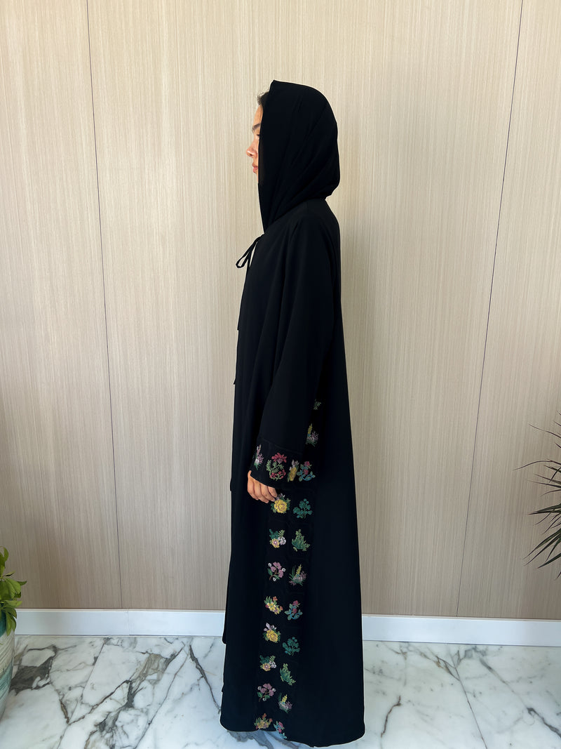 Round Neck Abaya - Embroidery Border