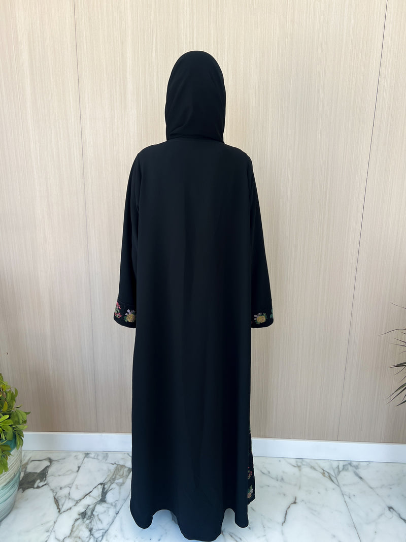 Round Neck Abaya - Embroidery Border