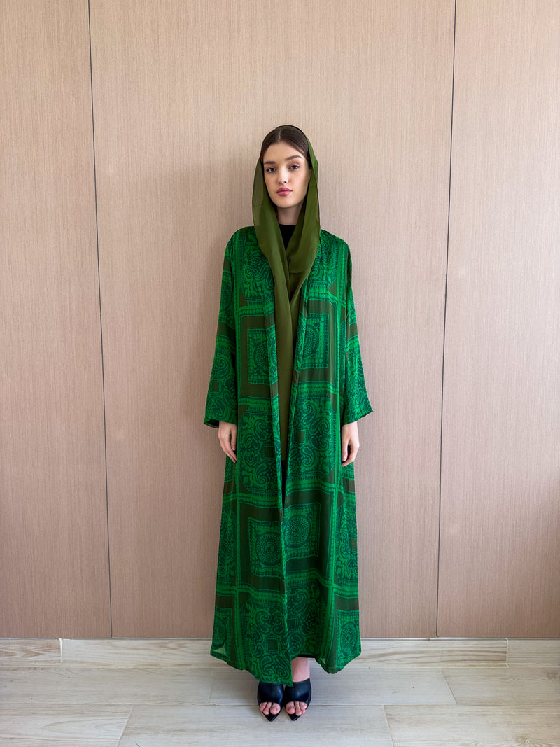 Zainah Cut Abaya in Green and Brown Mix Color