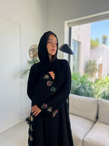 Round Neck Abaya - Embroidery Border