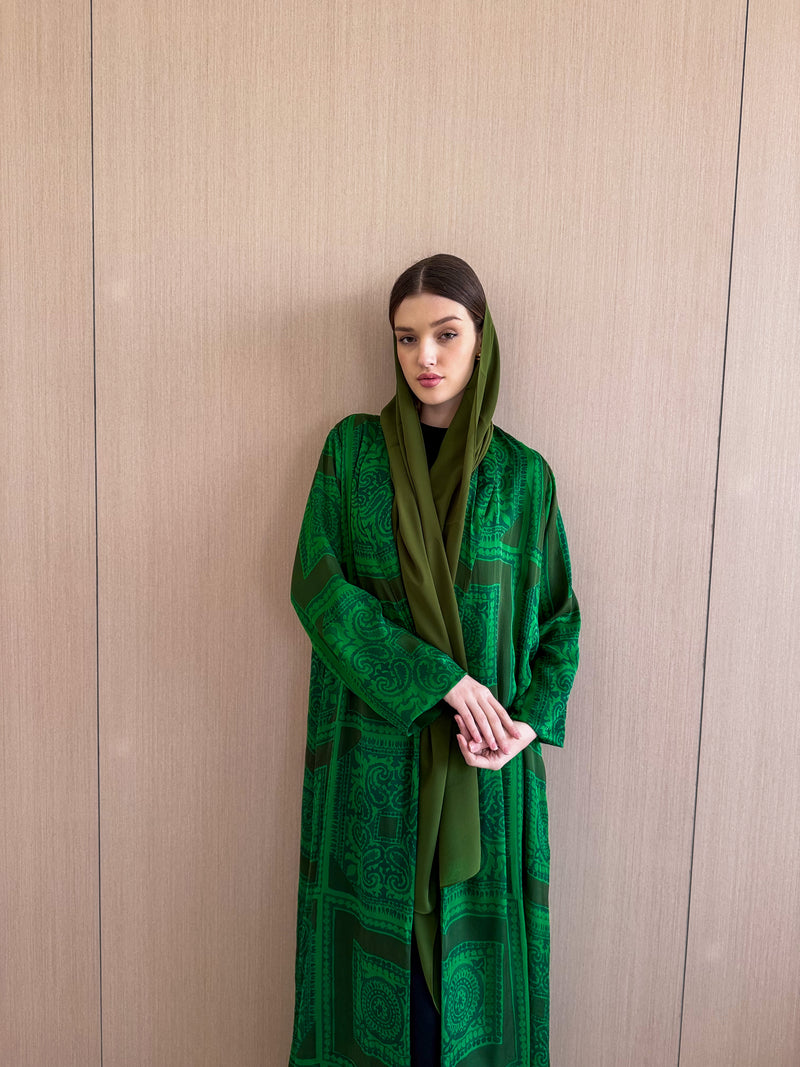 Zainah Cut Abaya in Green and Brown Mix Color