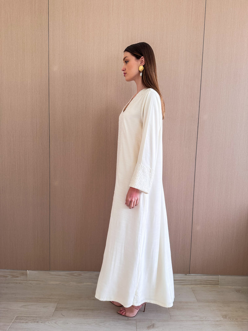 V Neck Kaftan Wide Bead Lace on the Front and Sleeves
