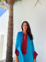 Round V neck kaftan with new red bead lace