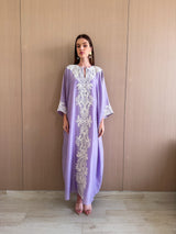 Round V neck free size kaftan with off white lace