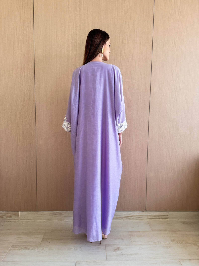Round V neck free size kaftan with off white lace