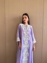 Round V neck free size kaftan with off white lace