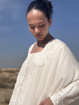 Box Neck Kaftan With White Floral Lace