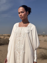 Box Neck Kaftan With White Floral Lace