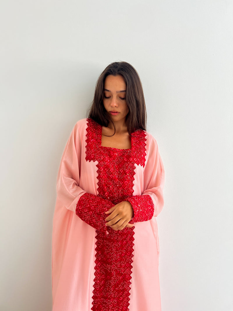 Box Neck kaftan Free Size - New Red Bead Lace