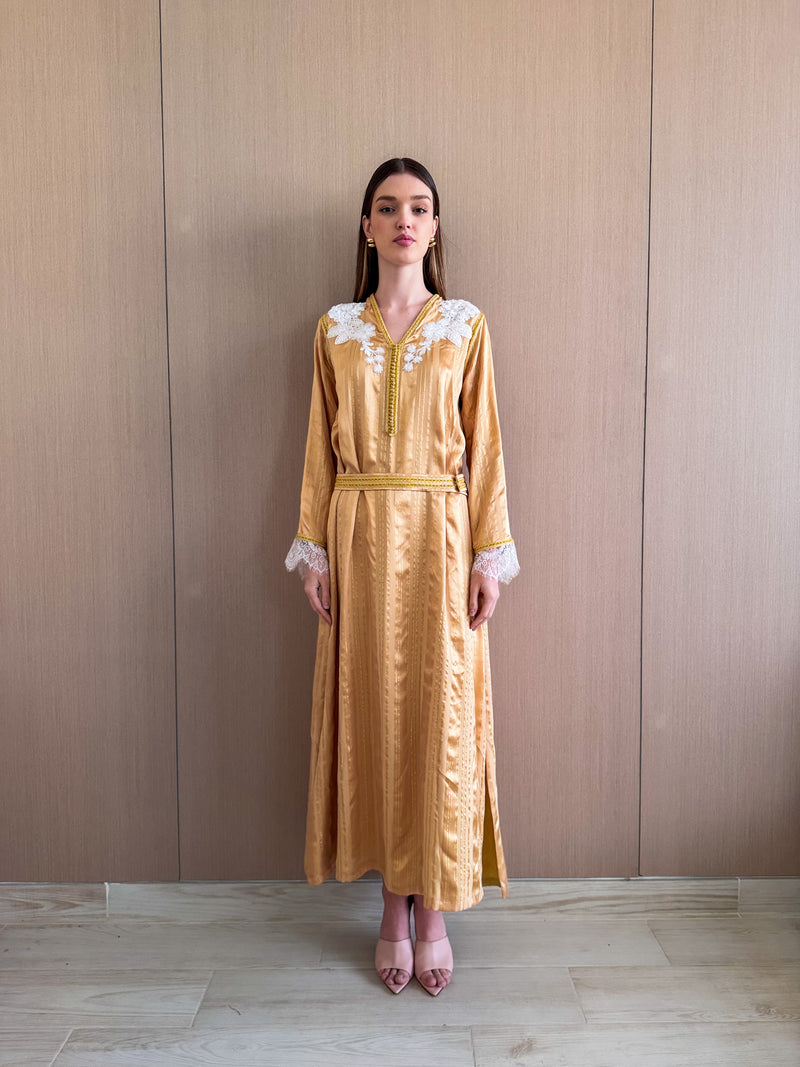V Neck Kaftan With Morocan Lace and Buttons
