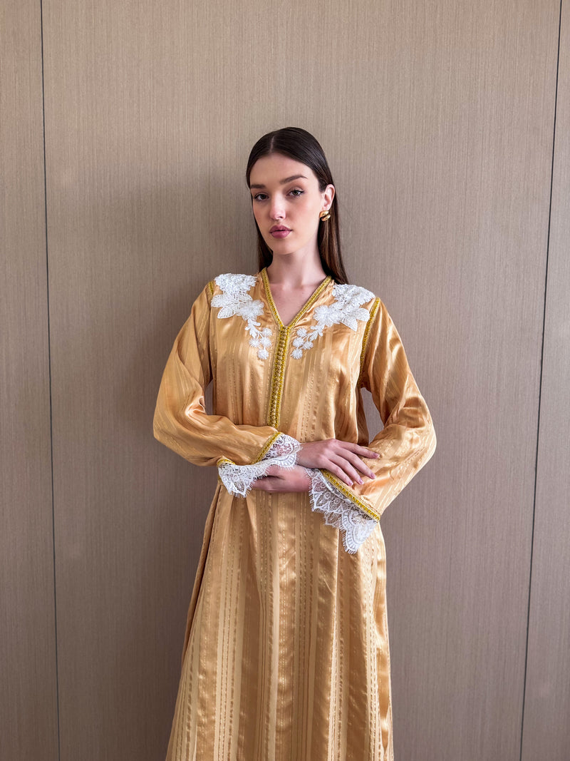 V Neck Kaftan With Morocan Lace and Buttons