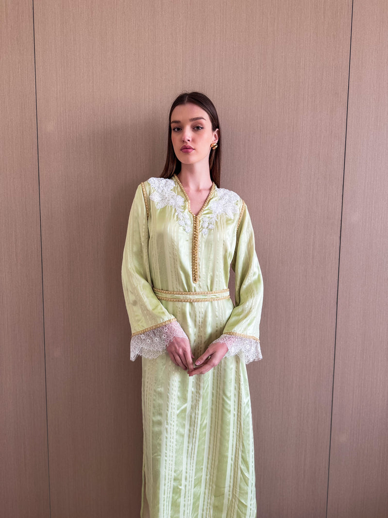 V Neck Kaftan With Morocan Lace and Buttons