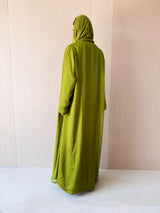 V Neck Straight Cut Abaya  Pink Mixed Color Flower Lace on Front