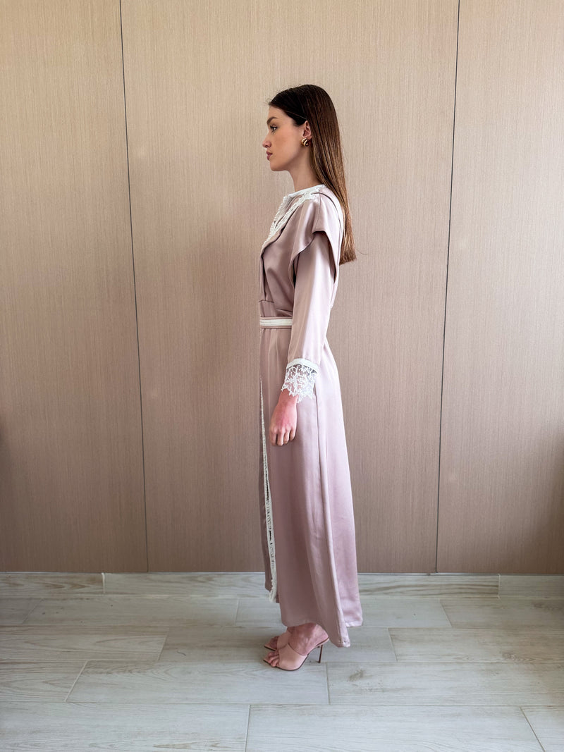 V Neck Kaftan with Patch Lace on Front Panel