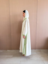 V neck Abaya - Curvy Lace on Front and Slide