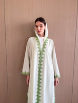 V neck Abaya - Curvy Lace on Front and Slide