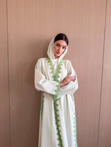 V neck Abaya - Curvy Lace on Front and Slide