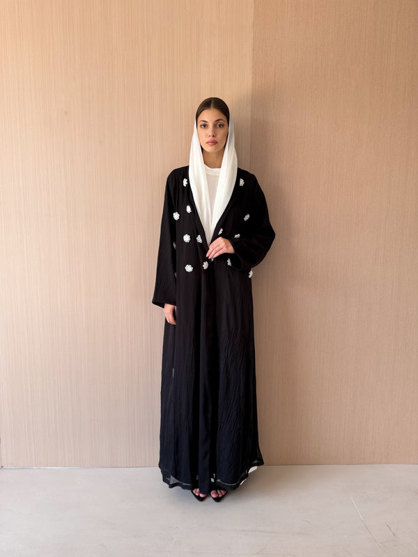 Zainah cut abaya with crystal lace on side and sleeves