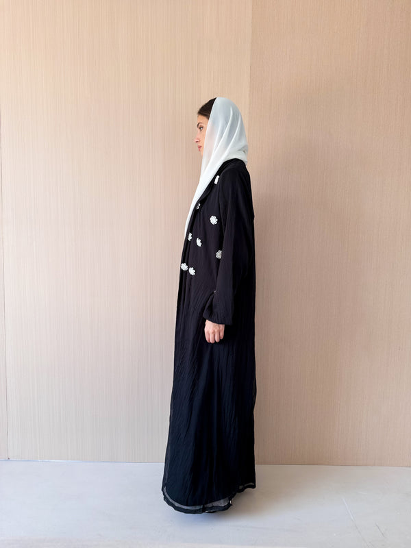 Zainah cut abaya with crystal lace on side and sleeves