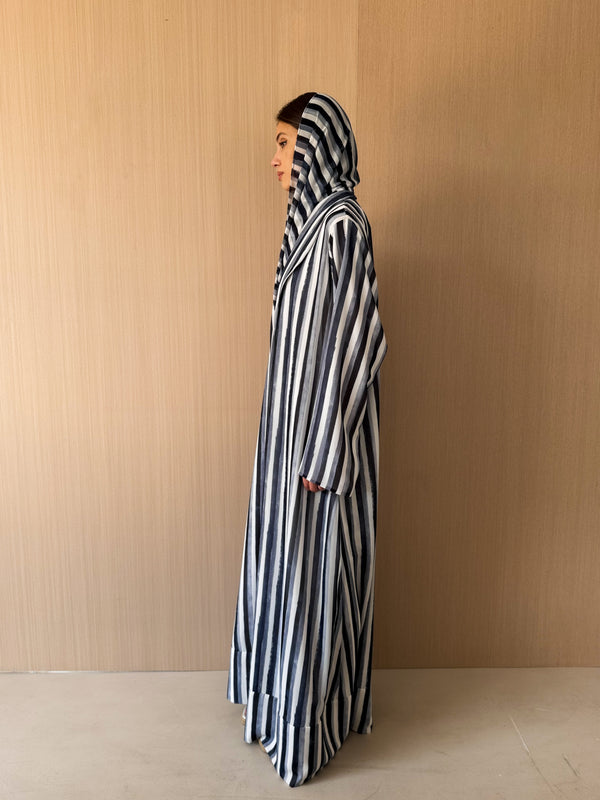 Zainah Cut Abaya in Black and White Stripe chiffon