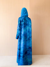 V Neck Abaya - Blue Mixed Color Crinkle Chiffon