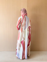 V neck abaya in off white mixed color Italian chiffon