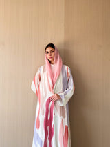 V neck abaya in off white mixed color Italian chiffon