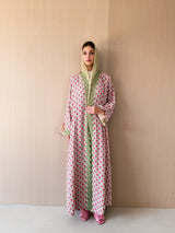V Neck Abaya - Dark Green Curvy Patch Lace