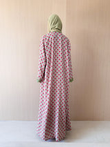 V Neck Abaya - Dark Green Curvy Patch Lace