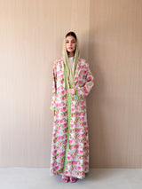 Zainah cut abaya with lace on front in off white