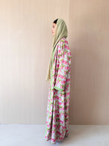 Zainah cut abaya with lace on front in off white