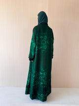 Zainah cut abaya in dark green flower printed pure silk