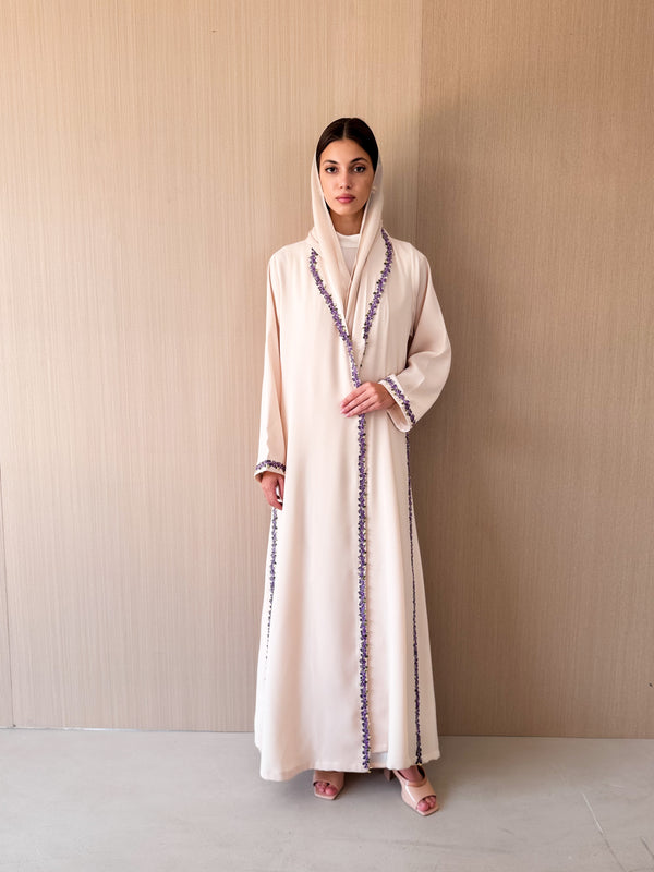 Zainah Cut Abaya with Floral emb Lace
