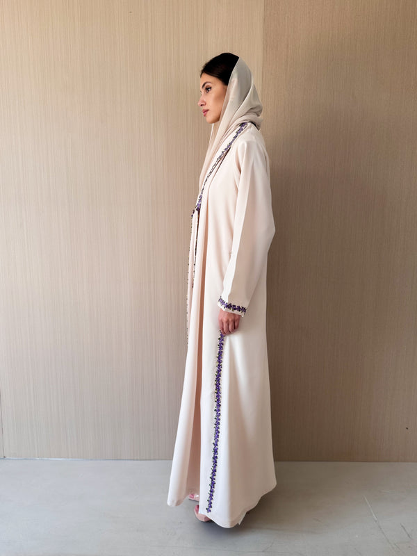 Zainah Cut Abaya with Floral emb Lace