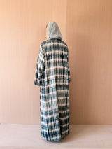 Zainah cut abaya in dark green with cream printed stripe