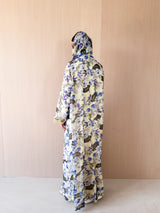 V neck abaya with lace at front and sleeves in mixed color