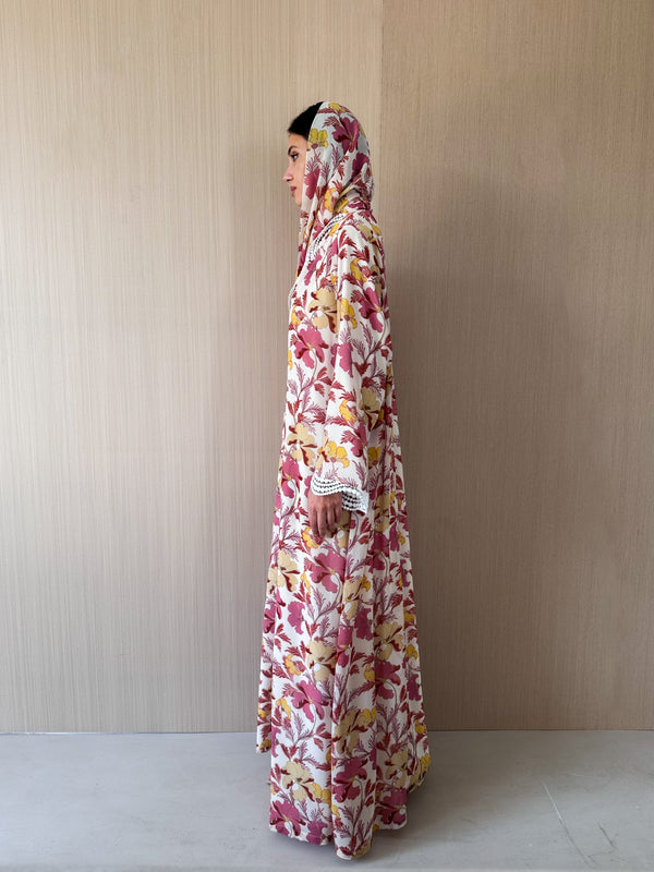 V Neck Abaya - Curvy Crochet Lace on Front and Sleeves