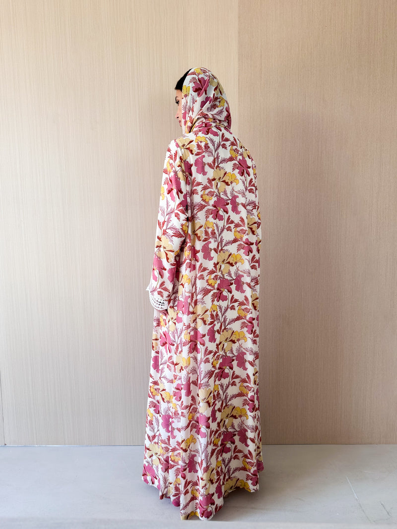 V Neck Abaya - Curvy Crochet Lace on Front and Sleeves