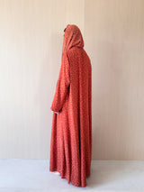 V Neck Abaya - Mustard With Off White Polka Dots
