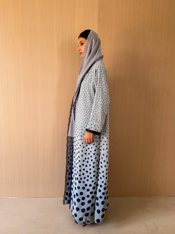 V Neck Normal Cut Abaya With Printed Chiffon