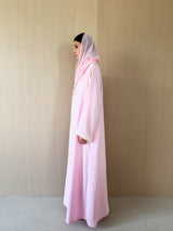 Zainah Cut Abaya in Pink With White curvy Emb Lace
